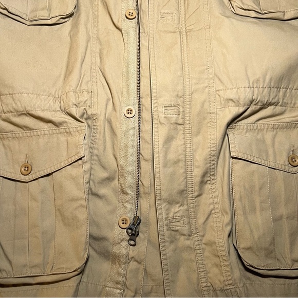LL Bean Khaki Cargo Utility Jacket / Coat with Hood - Picture 8 of 8